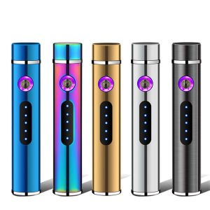 New Double Arc Screen Display Fingerprint Lighters Windproof USB Recharge Small Metal Electric Lighters with Power Display Kitchen Appliance Portable Fire Tool Durable Cook Tool Lighter Cigarett Accessories