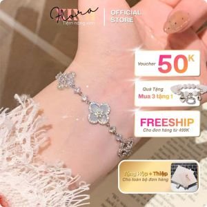 Vòng Tay Nữ Daisy Flora Charm Hoa Cỏ Bốn Lá Đá Trắng Sang Trọng Handmade Nữ Tính