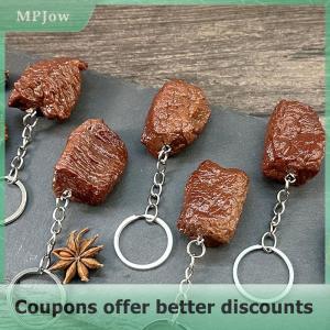 【MPJow】 Simulation Beef Block Beef Keychain Imitation Food PVC Beef Cubes Keyring Food Model Simulation Food Keychain Fashion Jewelry