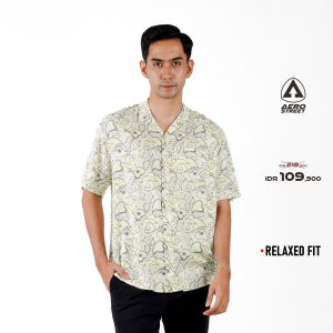 Aerostreet Kemeja Rayon Printing Jean Hawai Motif Terang Pria Wanita QCBAA