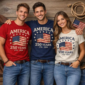 [Local Stock] HBESTY  Hot 1776- USA 250th Anniversary Printed T-shirts Women Men Summer Casual Short Sleeve Family Vintage American Flag Tops Tees