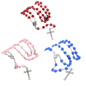 Rose Flower Beads Necklace Crosses Pendant Rosary Necklace Christian Long Chain for Prayer Baptisms Christening