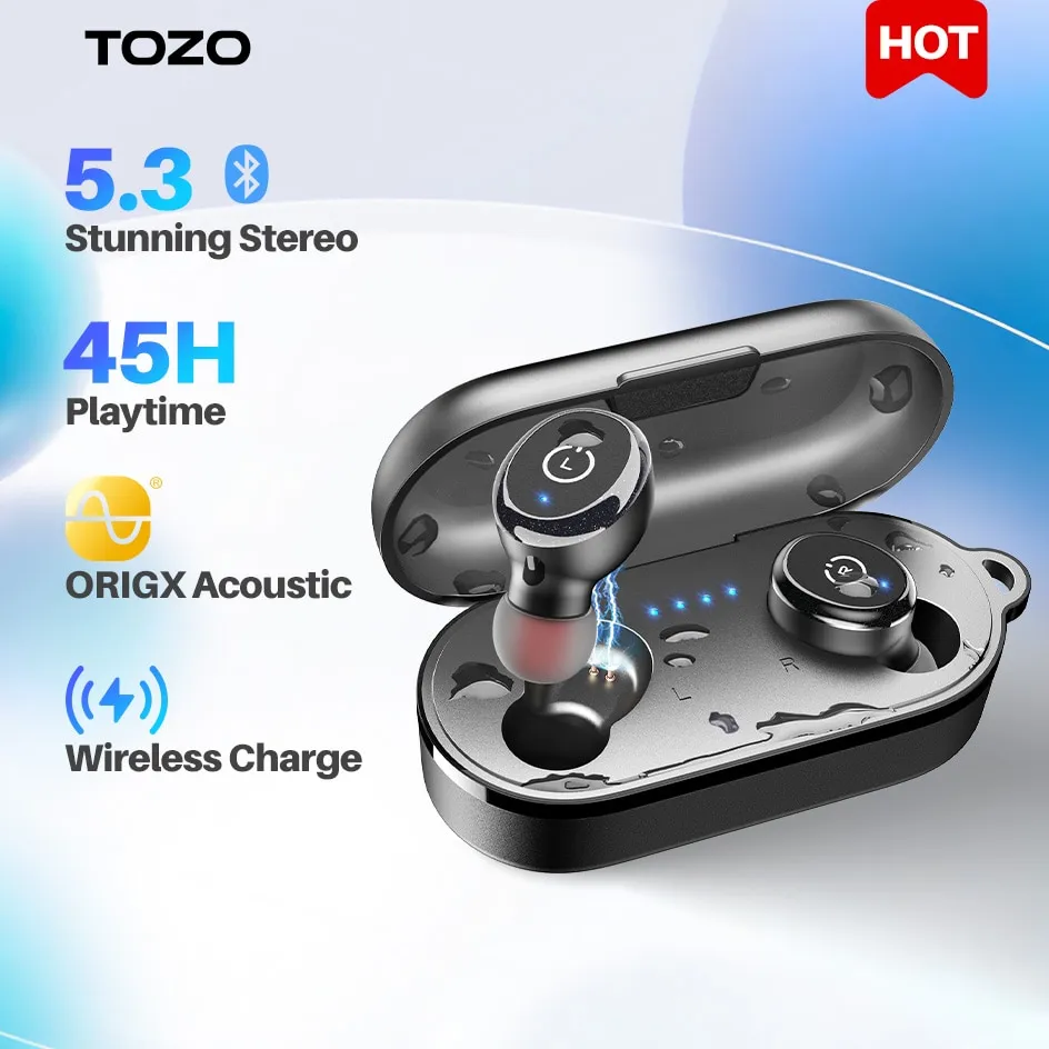 TOZO T10 Bluetooth 5.3 Earphones Wireless Headphones AI Enhanced Calling With Deep Bass IPX8 Waterproof Earbuds 45H Play For Sport Black Lazada PH