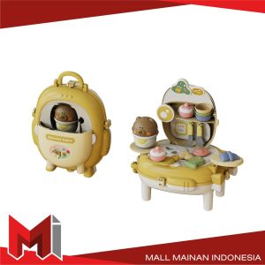 MallMainan-M321 Mainan Edukasi Anak Bear Backpack 2IN1 Pretend Play Kitchen Set / Mainan Tas Ransel Anak Karakrer Beruang Beauty Colorclay / Simulasi Mainan Masak Masakan Dapur Anak Import