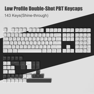 WOMIER 143 Key Black Low Profile PBT Keycaps Double Shot Custom Key caps for Gateron Cherry MX Switches Gamer Mechanical Keyboard