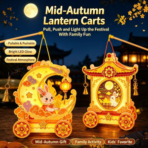 Handcrafted Mid-Autumn Festival Lantern Pull String Car Toy - Unique Handmade Decoration