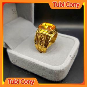 Nhẫn nam phong thủy đá vàng chạm rồng Tubi Cony N412-121-DX1