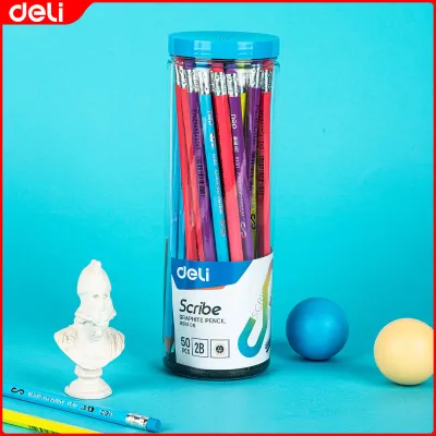 Deli 50Pcs 2B High Quality Popular Writing And Painting Pencil Color Bucket Rubber Tip EU51006
