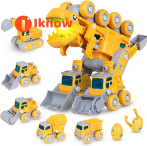 I know 86 Pcs Construction Vehicle Take Apart Dinosaur Toys5-in-1 Transform Dinosaur Building Toys for 3 4 5 6 7 8 9 10 and up Years Old Boys Girls Kids Gift STEM Assembly Learning Engineering Car Playset
