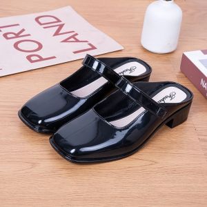 [Free Shipping] Fashionable And Versatile Chunky Heel Closed-Toe Sandals New Spring-Summer Closed-Toe High-Heeled Shoes For Women Vintage Red WomenS Shoes