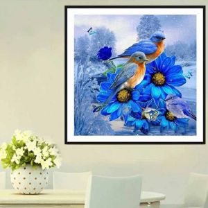 DIY Diamond Painting Full burung dan bunga biru 40x40 cm D102