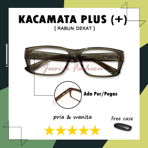 Kacamata Untuk Melihat Bacaan Rabun Jarak Dekat PLUS READY +1.00 SAMPAI +3.00 Full Rim Kotak Tebal Ringan Kokoh Warna Abu Gelap Untuk PRIA WANITA - FREE CASE