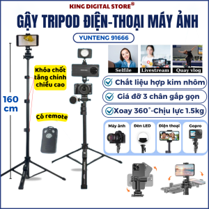 Giá Đỡ Điện Thoại Máy Ảnh Livestream Yunteng VCT-91666 - Gậy Chụp Ảnh 3 chân cao 160m - Tripod Điện Thoại Quay Video Chụp Ảnh Selfile Mang Theo Du Lịch Xoay 360 Độ Có Kèm Remote Bluetooth