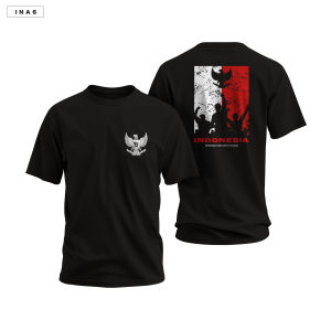 Kaos Hitam INDONESIA (INA) Ukuran S-5XL Lengan Pendek Kaos Pria Distro Kaos Pria Pendek Baju Pria Dewasa Keren Kaos Distro Pria