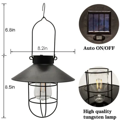 B-HQ Waterproof Hanging Solar Lamp Retro Vintage Tungsten Light for Outdoor Pathway Garden Patio Use