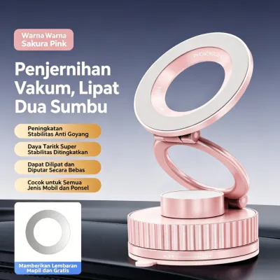 Holder HP Mobil Magnet Vakum Lipat 360° Dudukan Ponsel Dashboard Kaca Kuat Stabil Universal Android iPhone