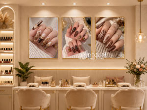 Tranh treo tường nail xinh 6 trang trí decor tiệm nail bộ 3 tấm kèm đinh