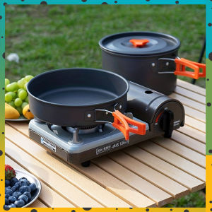 Camping Cookware Set Aluminum Alloy Portable Pot Outdoor Camping Cooking Set ( Pan Kettle and Pot ) with Rice Ladle Good for 2-3 Person Camping Gear