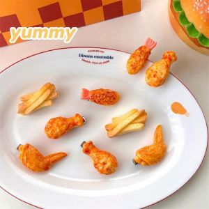 RENJE French Fries Simulated Food Hair Clip Geometry Fried Chicken Fake Food Hairpin Fashion Headwear Girls