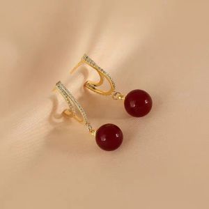 Fashionable Ring Gift 红色珠珠耳环女 新款轻奢小众高级感耳饰耳饰N1243精致几何