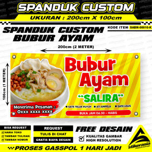 JASA CETAK BANNER SPANDUK CUSTOM BUBUR AYAM GRATIS DESAIN XBANNER BUBURAYAM PROMOSI IKLAN PERCETAKAN STIKERASIA