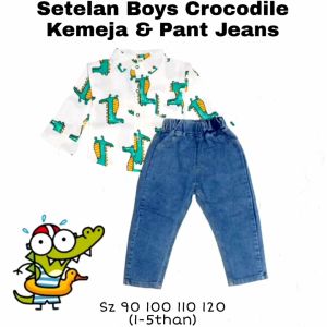 SETELAN ANAK IMPORT CASUAL KEMEJA LENGAN PANJANG JEANS KOREAN STYLE CROCO
