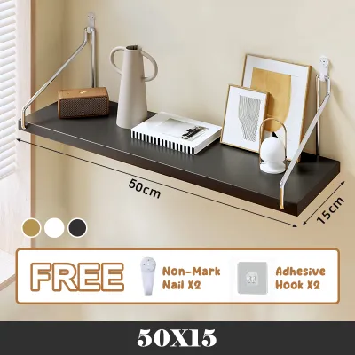 Minimalist Wooden DIY Decor Floating Shelves Wall Hanging Rack Rope Swing Home Art Display Organizer