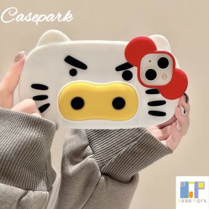 Casepark ปลอกซิลิโคนนิ่มน่ารัก3D สำหรับ Iphone 15 Promax 15pro 14 13 12 11 X XR การ์ตูน3D น่ารัก Hello Kitty เคสโทรศัพท์ป้องกันเนื้อนิ่ม TPU ที่ครอบยืนขึ้น