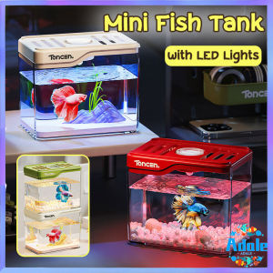 Mini Fish Tank Transparent With LED Light Plastic Breathable & Shatterproof Desktop Ornament Home Decor