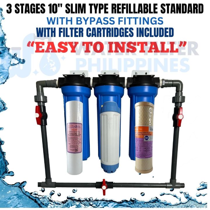 Water Filter 3 Stages 10” Slim type Refillable Standard Deepwell with ...