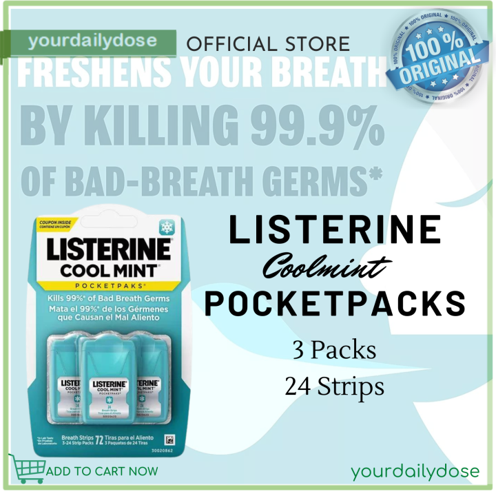 Listerine Cool Mint Pocketpaks Breath Strips Kills Bad Breath Germs 24 ...