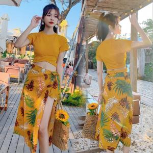 LUOKE Women Swimwear Split three-piece set fashion blue color With chest pad without steel support swimming suit women korean style