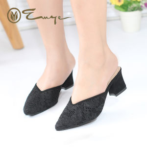 EMYE L05 Sepatu Sandal Pengantin Mules Jumbo Wanita 36-45 Brukat Pesta Kondangan Wanita 5cm