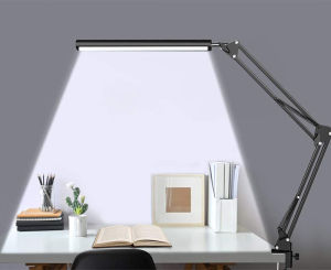 LED Desk Lamp Swing Arm Desk Lamp with Clamp Adjustable Eye-Caring Modern Architect Task Lampfor Study Reading Home Office Dorms Workshops 10W Black (3 Color Modes 10-Level Dimmer)