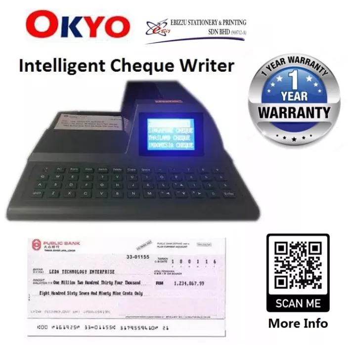 Okyo intelligent cheque writer cehcker icw 15 20 cheque printing