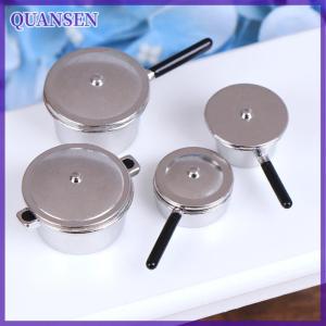 QUANSEN 4pcs 1:12 dollhouse Miniature Metal MINI POT ชุดตุ๊กตาบ้านครัวเฟอร์นิเจอร์