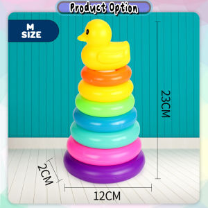 [Little B House] Yellow Duck Colour Stacking Rings Tower Toy Bath Tub Play Set Development Game 甜甜圈彩虹塔 Mainan Bayi - BT146