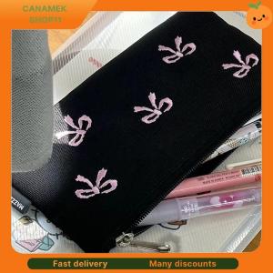 ❣️❣️❣️ Ins Style Simple Black Bow Pencil Case Large Capacity Pencil Storage Bag Cosmetic Bag Stationery Organizer School Supplies