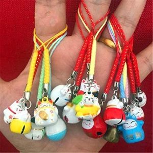 15pcs Random Maneki Neko Fortune Japanese Beckoning Cat Keyring Keychain Key Rings Fengshui Fortune Cat Key Chains Wealth Health Fortune Rich Money Symbol 15 pack