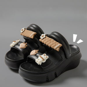 IELGY รองเท้าแตะส้นหนาหมีสตรอเบอร์รี่น่ารักสำหรับผู้หญิงชายหาดทะเลอุดตัน