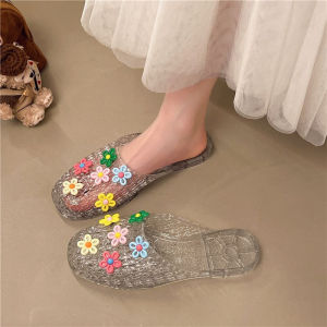 [Free Shipping] Crystal Slippers Summer Sandals Flat Transparent Outdoor Jelly Shoes 2026 Soft Sole Indoor Closed-Toe WomenS Shoes