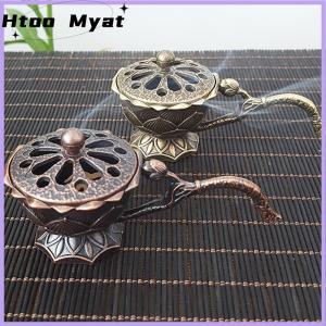 tantuoye กระถางธูปโลหะทรงดอกบัวพร้อมที่จับเครื่องหอมสำหรับฝึกสมาธิโยคะของตกแต่งบ้านธูปอัลลอยสไตล์โบราณ