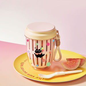 Portable fruit cup with lid salad cup with drainage double-layer fruit salad storage cup large capacity with fork fruit storage bottle for picnic