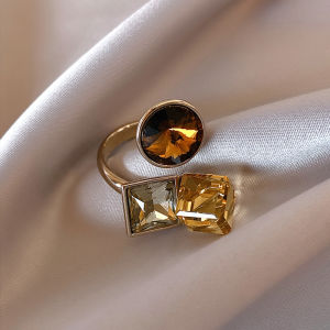 Frascati Nhẫn Vàng Bất Đối Xứng Pha Lê Màu Nâu Sang Trọng Cho Nữ Bộ Cao Cấp Phụ Kiện Trang Sức Cho Nữ Thời Trang Hàn Quốc