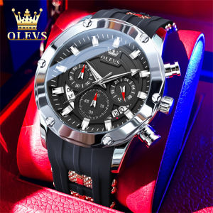 OLEVS resmi autentik jam tangan pria otomatis dewasa 2024 anti air bercahaya multifungsi dial kasual elegan jam tangan kulit