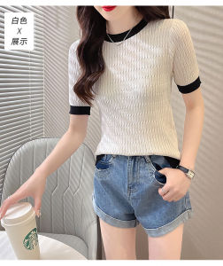 LUCKIN STORE Womens Short Sleeve T-Shirt Korean Round Collar Loose Blouse Lace Sleeve Womens Tops Summer New Plus Size