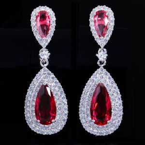 SEQUITO High Quality Ladies Jewelry Silver Color Full Micro Pave AAA Cubic Zircon Setting Blue Waterdrop Cut Stone Long Drop Earrings Anniversary Gift SE812