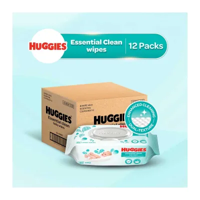 Huggies Essential Clean Baby Wipes (80s x 12) - Case