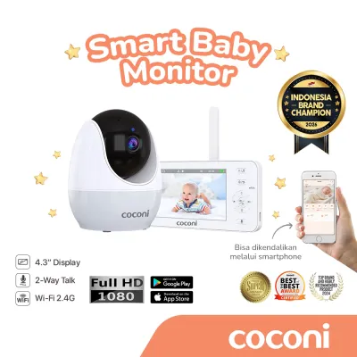 Coconi Smart Baby Monitor 1080P HD – Kamera Bayi WiFi + Monitor 4.3” | Night Vision Auto Tracking 2 Way Talk Suhu & Kelembapan