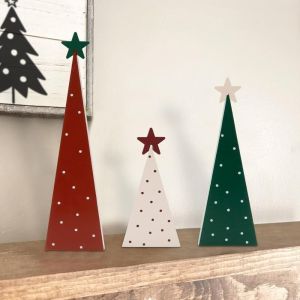 MAYIT 3pcs Cây thông Noel Đồ trang trí để bàn với Ngôi Sao Trên Cây Chấm bi Đồ trang trí Giáng sinh bằng gỗ Cổ điển Đồ trang trí trung tâm phong cách nhà nông thôn Trang trí nhà cửa
